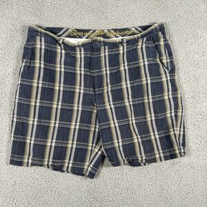 Tommy Bahama Mens Shorts 42 Blue Yellow Plaid Linen Silk Blend Casual Beach